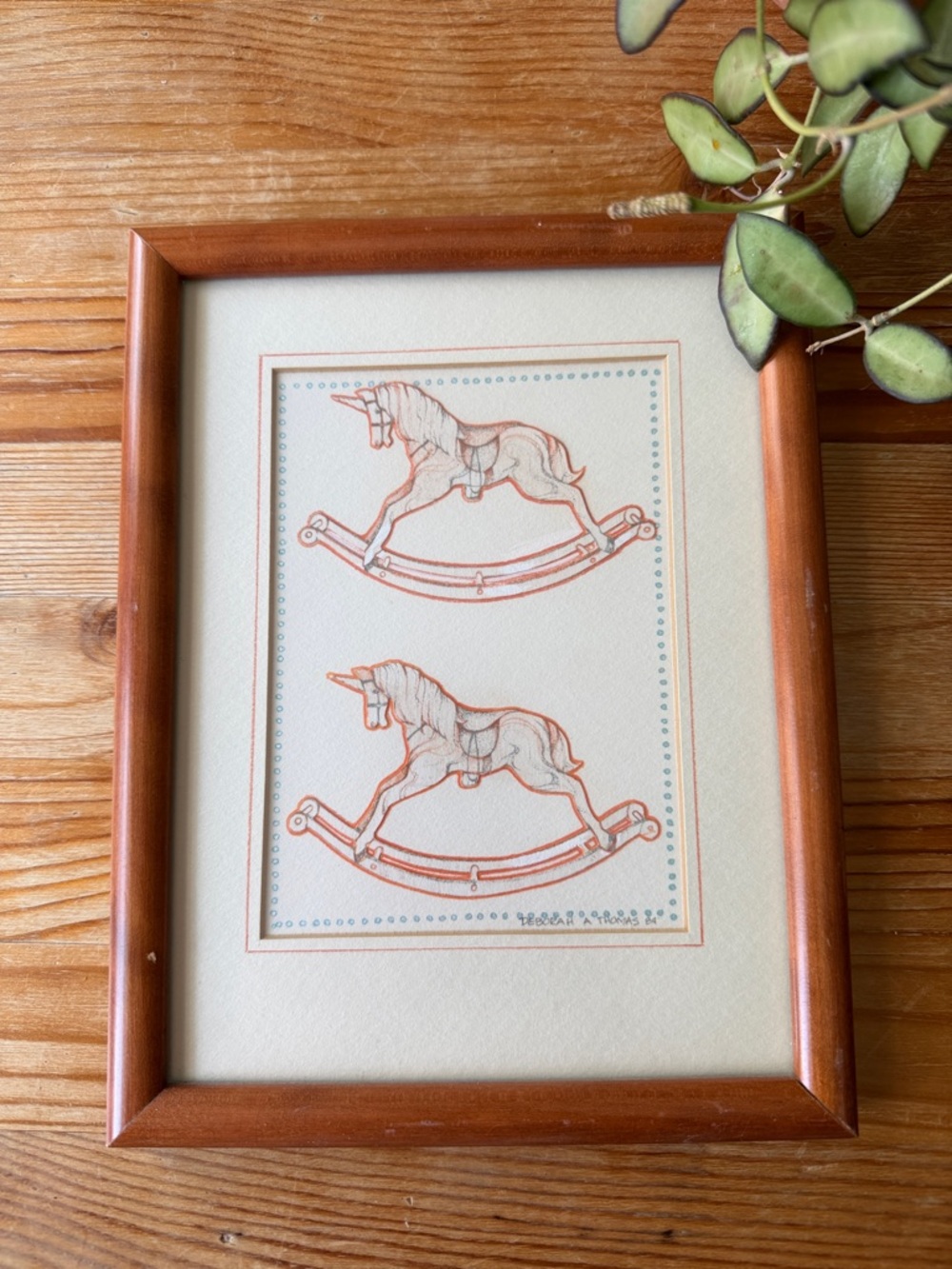 Vintage Rocking Horse Art Print in Wooden Frame